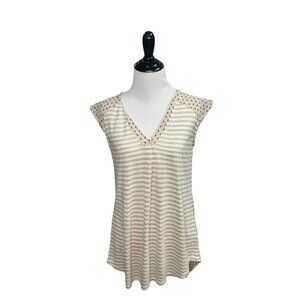 Anthropologie Little Yellow Button Women's Size XS V-Neck Blouse Top Striped